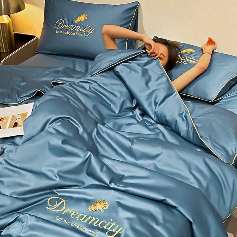 Conjunto de Cama de Seda Gelada Para o Verão