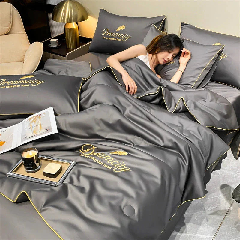 Conjunto de Cama de Seda Gelada Para o Verão