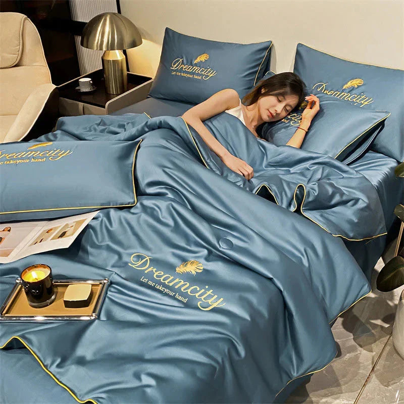 Conjunto de Cama de Seda Gelada Para o Verão